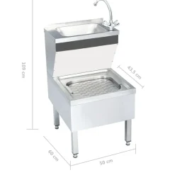 vidaXL Fontanería-Fregadero lavamanos comercial de pie con grifo acero inoxidable