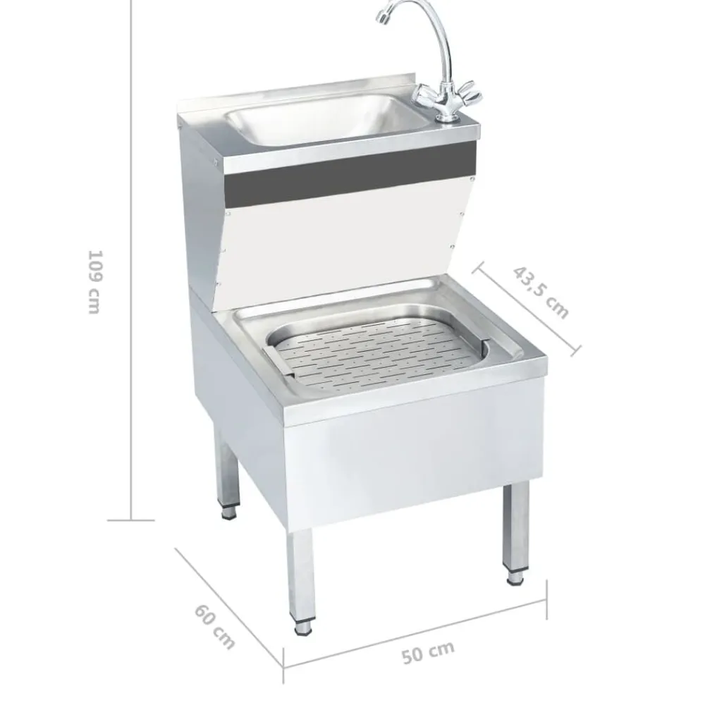 vidaXL Fontanería-Fregadero lavamanos comercial de pie con grifo acero inoxidable