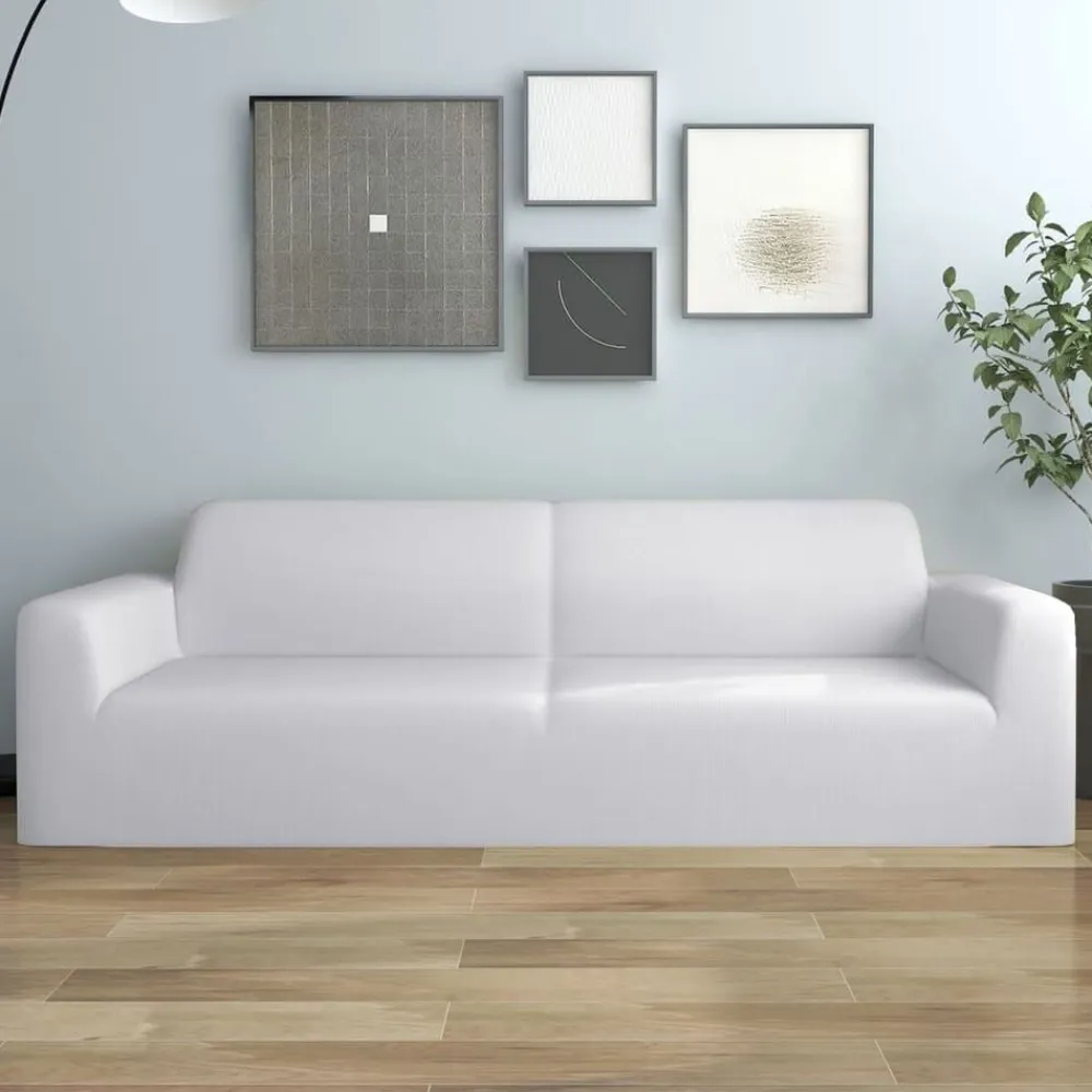 vidaXL Decoración-Funda elástica para sofá de 3 plazas poliéster jersey blanca