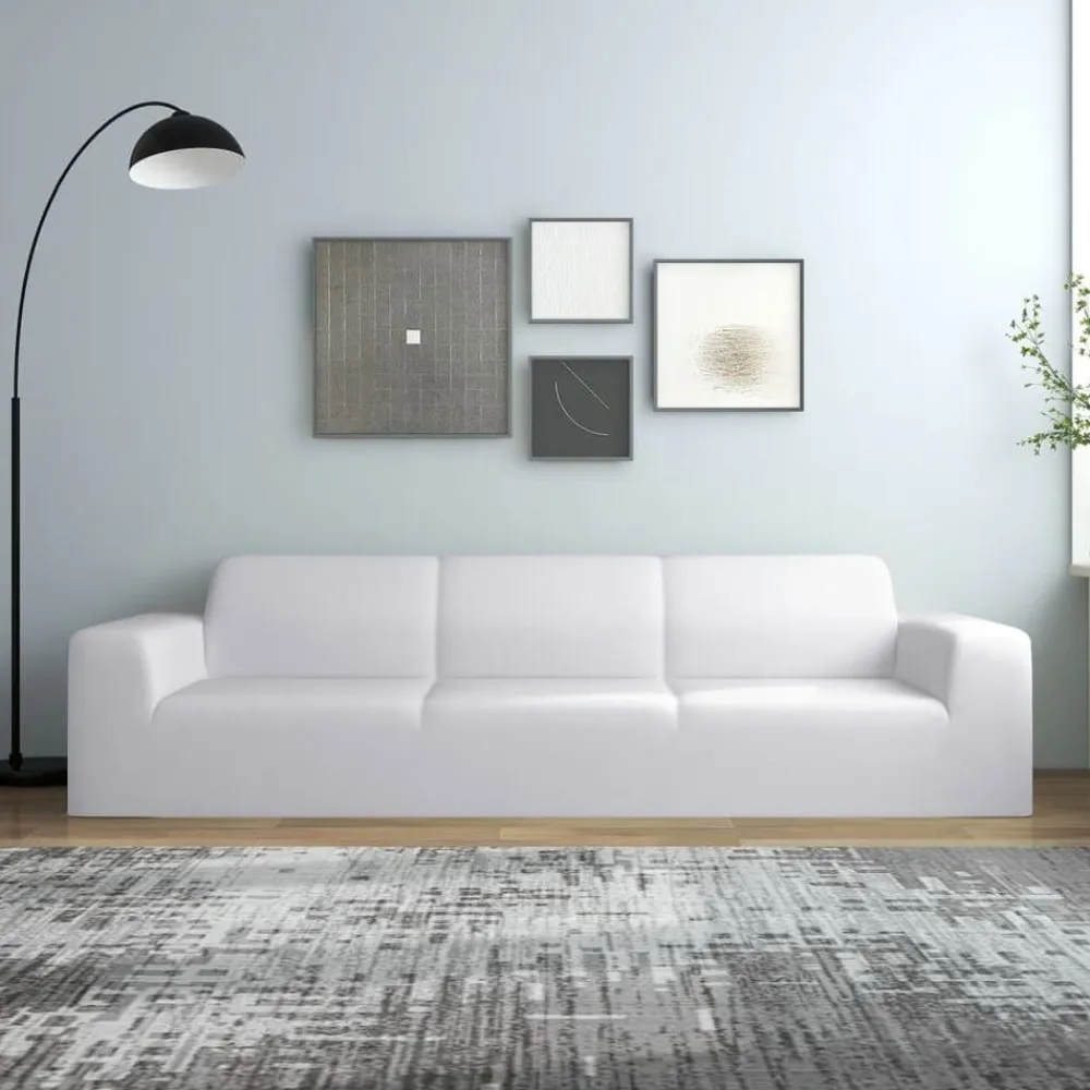 vidaXL Decoración-Funda elástica para sofá de 4 plazas poliéster jersey blanca