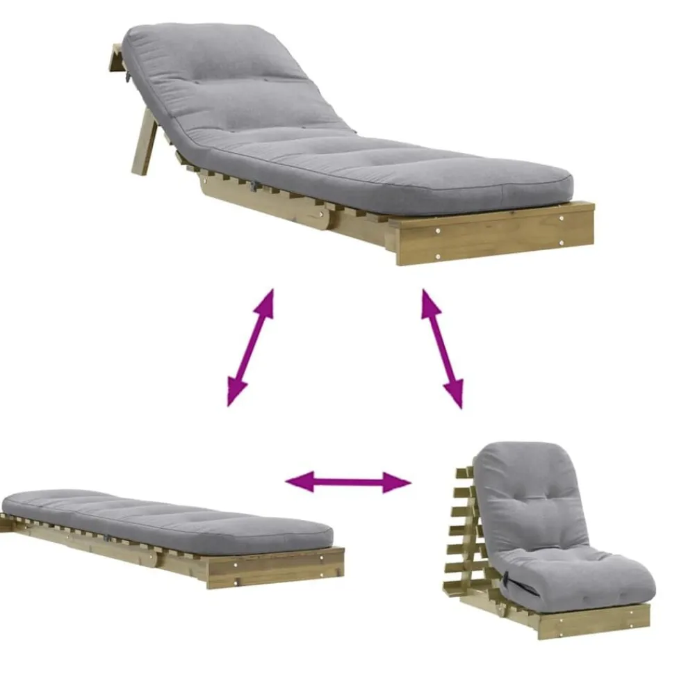 vidaXL Futones-Futón sofá cama con colchón madera impregnada pino 60x206x11 cm