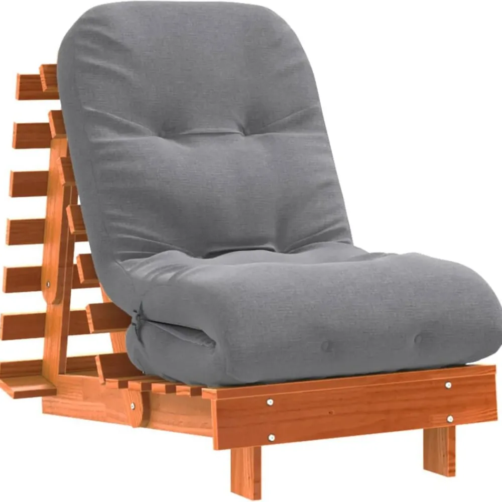 vidaXL Futón sofá cama con colchón madera maciza marrón 60x206x11 cm Marrón cera New