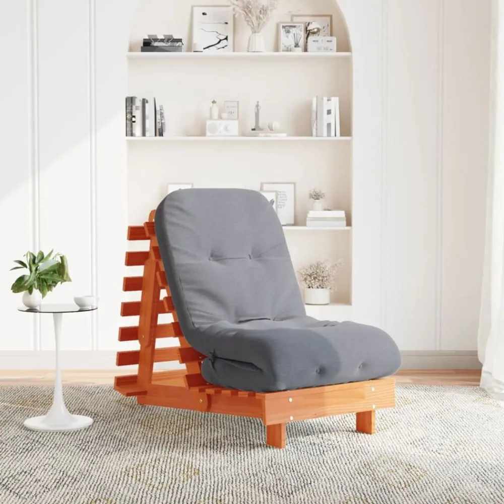 vidaXL Futón sofá cama con colchón madera maciza marrón 60x206x11 cm Marrón cera New