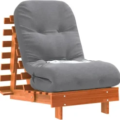vidaXL Futón sofá cama con colchón madera maciza marrón 60x206x11 cm Marrón cera New