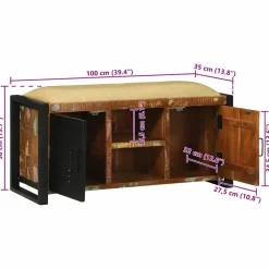 vidaXL Bancos-Gabinete de banco Multicolor Madera maciza recuperada