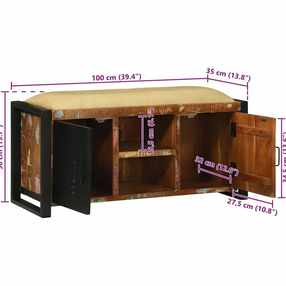 vidaXL Bancos-Gabinete de banco Multicolor Madera maciza recuperada