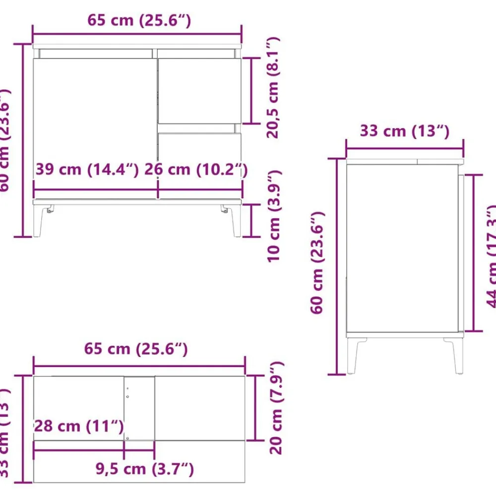 vidaXL Armarios Y Almacenamiento-Gabinete de Baño con cajón 65 x 33 x 60 cm