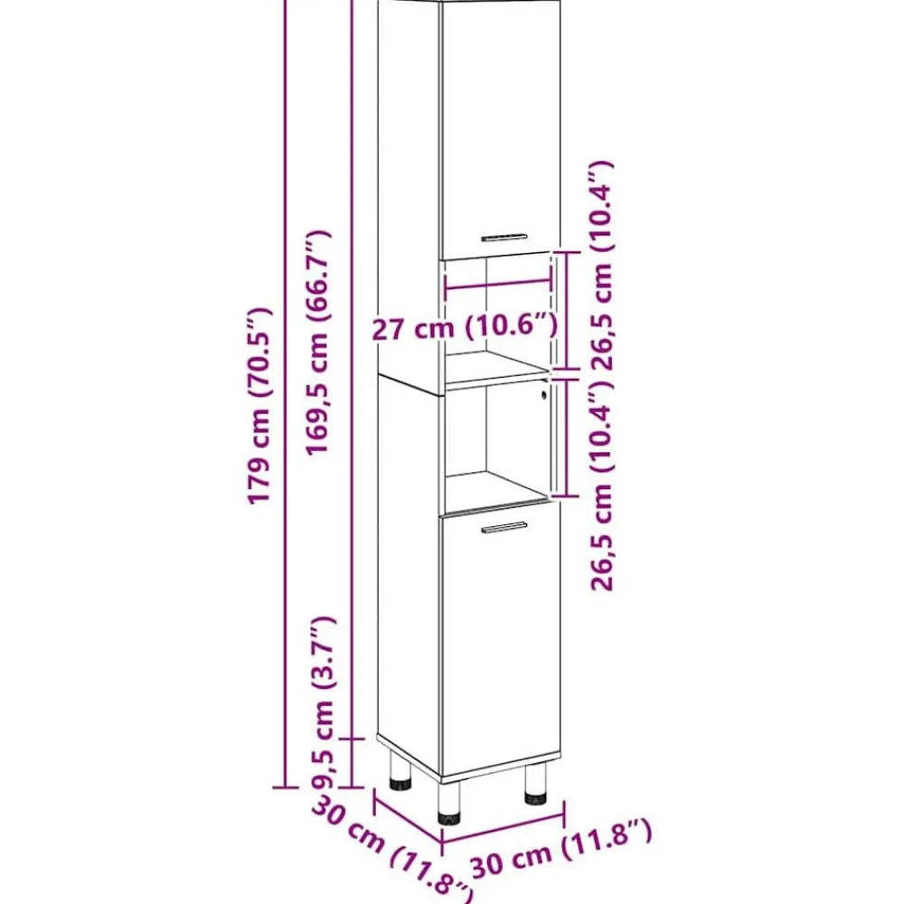 vidaXL Conjuntos De Muebles|Armarios Y Almacenamiento-Gabinete de Baño con estante 30 x 30 x 179 cm