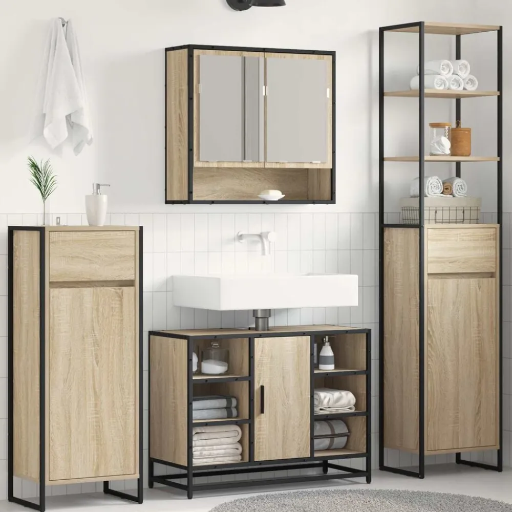 vidaXL Gabinete de Baño Sonoma 40 x 30 x 100 cm Madera contrachapada Roble Sonoma Discount