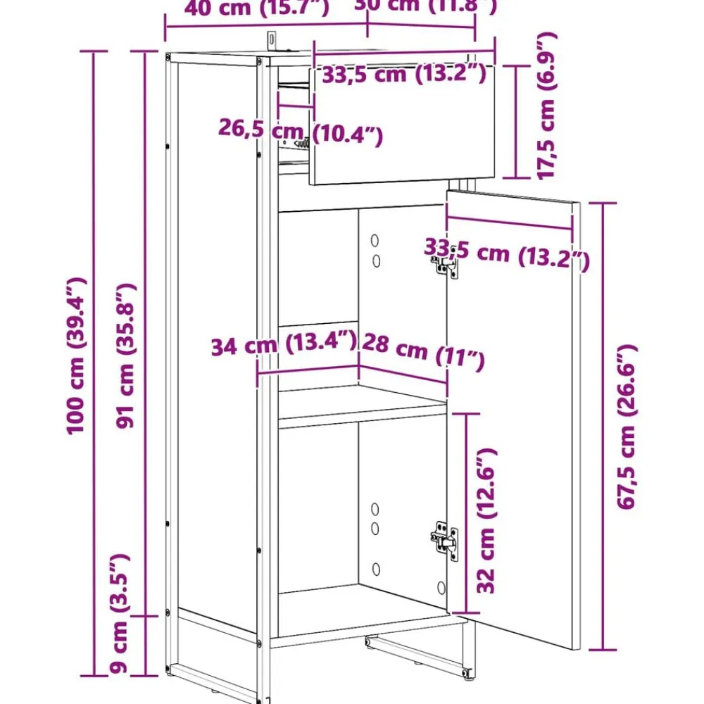 vidaXL Gabinete de Baño Sonoma 40 x 30 x 100 cm Madera contrachapada Roble Sonoma Discount