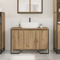 vidaXL Conjuntos De Muebles|Armarios Y Almacenamiento-Gabinete de Lavabo para Baño Roble artesanal 91 x 35 x 60 cm