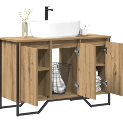 vidaXL Conjuntos De Muebles|Armarios Y Almacenamiento-Gabinete de Lavabo para Baño Roble artesanal 91 x 35 x 60 cm
