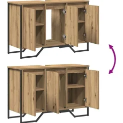 vidaXL Conjuntos De Muebles|Armarios Y Almacenamiento-Gabinete de Lavabo para Baño Roble artesanal 91 x 35 x 60 cm