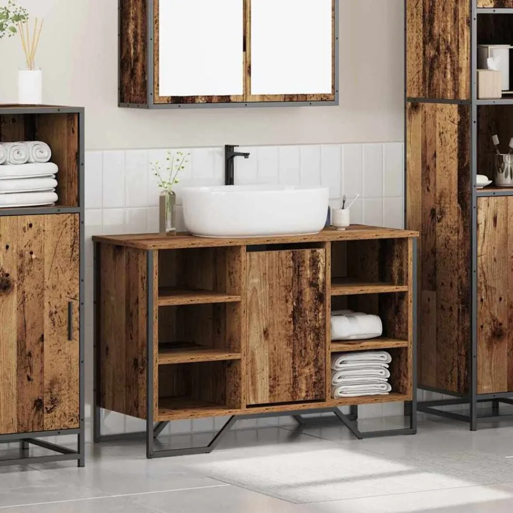 vidaXL Gabinete de Lavabo para Baño 91 x 35 x 60 cm Madera vieja Discount