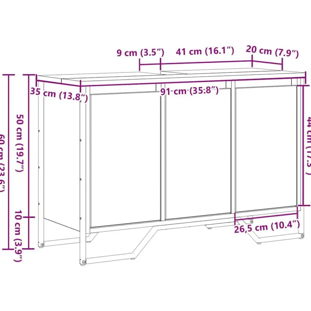 vidaXL Conjuntos De Muebles|Armarios Y Almacenamiento-Gabinete de Lavabo para Baño 91 x 35 x 60 cm