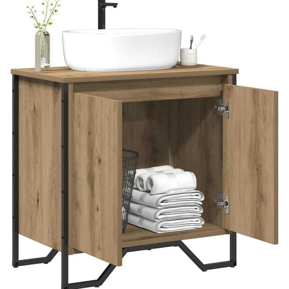 vidaXL Conjuntos De Muebles-Gabinete de Lavabo para Baño Roble artesanal 60 x 35 x 60 cm