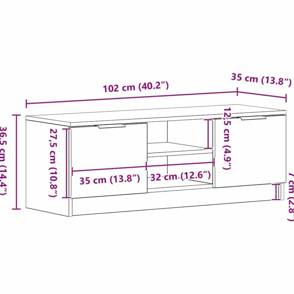 vidaXL Muebles Tv-Gabinete de TV 102 x 32 x 35.5 cm