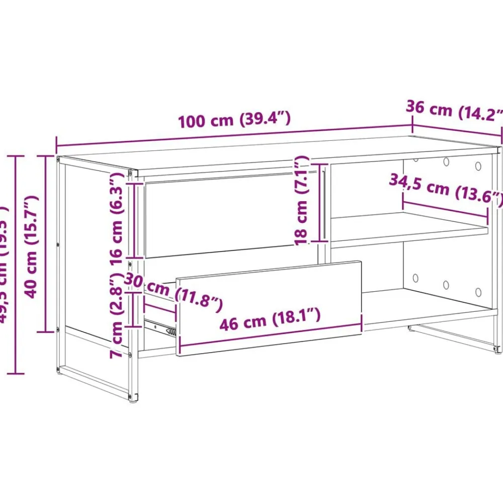 vidaXL Gabinete de TV Sonoma 100 x 36 x 49,5 cm Madera contrachapada Roble Sonoma Discount
