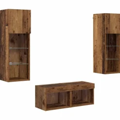 vidaXL Gabinetes de pared para TV 4 pcs Roble artesanal Madera vieja Discount