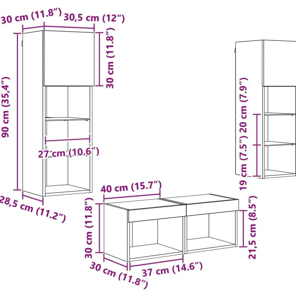 vidaXL Gabinetes de pared para TV 4 pcs Roble artesanal Madera vieja Discount