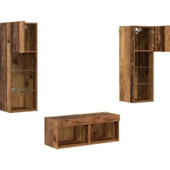 vidaXL Gabinetes de pared para TV 4 pcs Roble artesanal Madera vieja Discount
