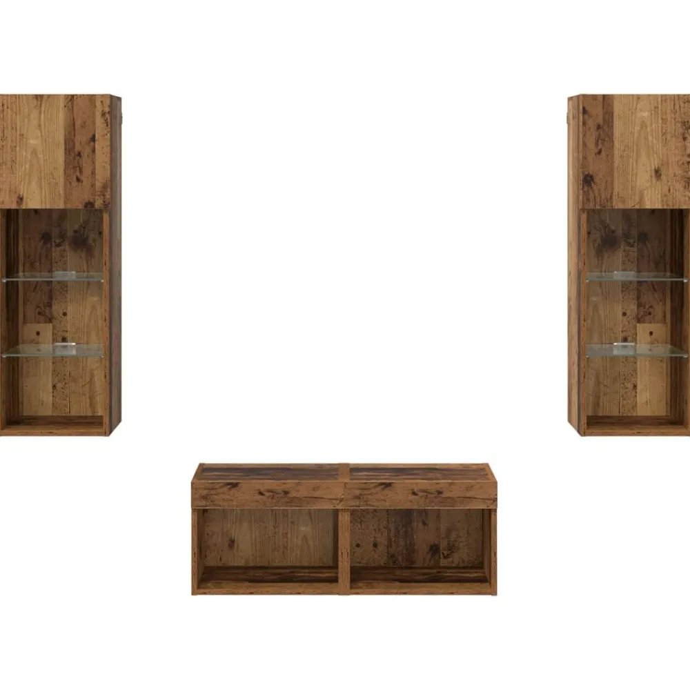 vidaXL Gabinetes de pared para TV 4 pcs Roble artesanal Madera vieja Discount