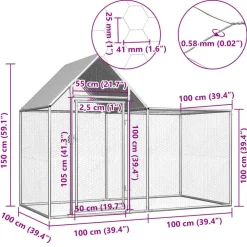 vidaXL Productos Para Mascotas-Gallinero acero galvanizado 2x1x1,5 m