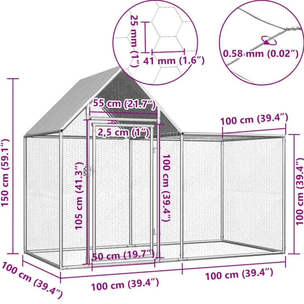 vidaXL Productos Para Mascotas-Gallinero acero galvanizado 2x1x1,5 m