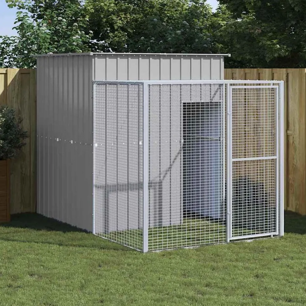 vidaXL Gallinero con corral acero galvanizado 165x251x181cm Gris claro Best