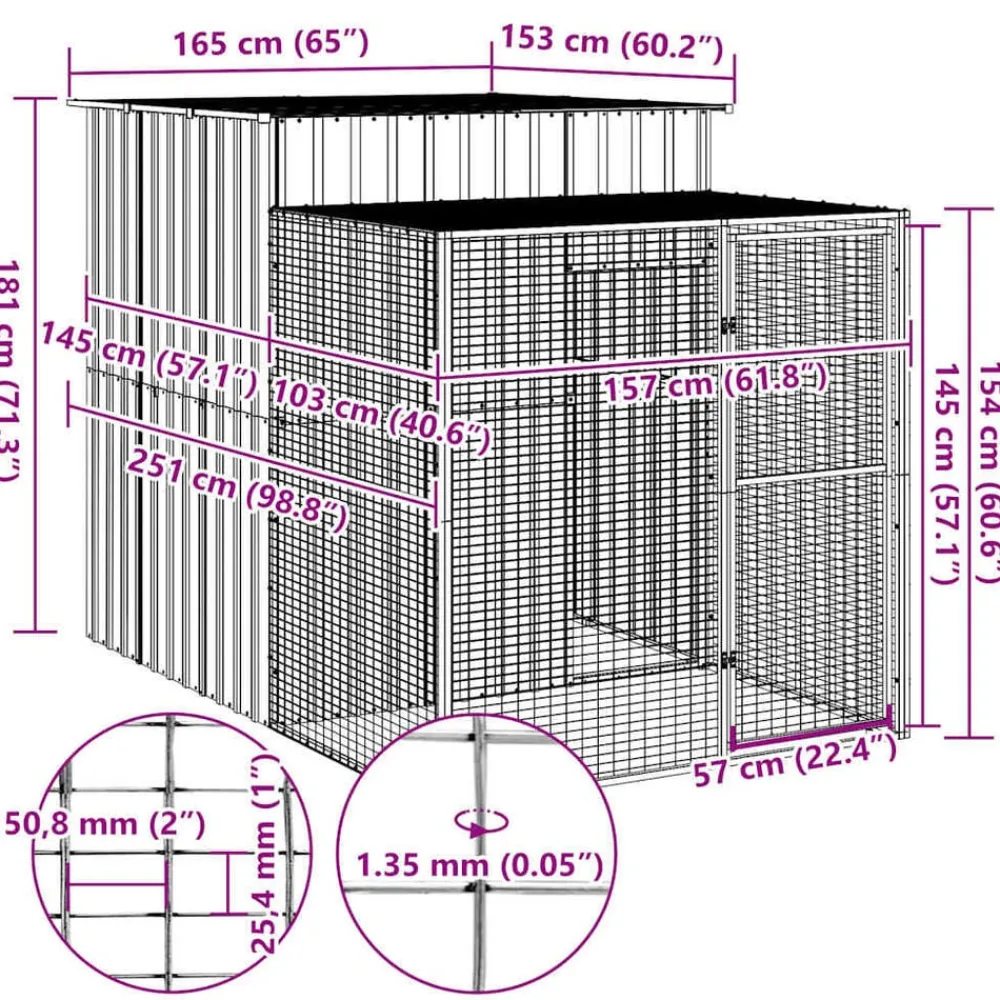 vidaXL Gallinero con corral acero galvanizado 165x251x181cm Gris claro Best