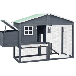 vidaXL Gallinero con ponedero madera maciza abeto y blanco Gris Best