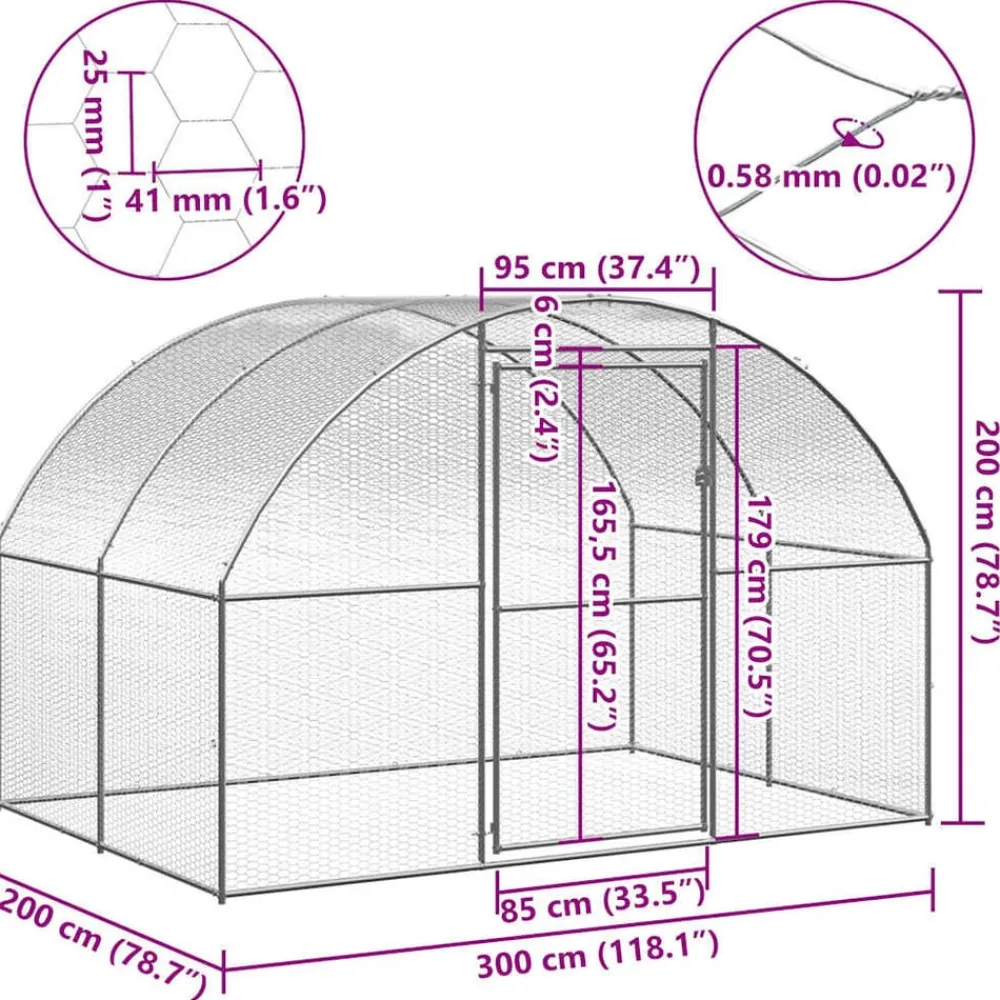 vidaXL Productos Para Mascotas-Gallinero de exterior de acero galvanizado 3x2x2 m