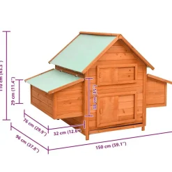vidaXL Productos Para Mascotas-Gallinero de madera maciza de abeto rojo 150x96x110 cm