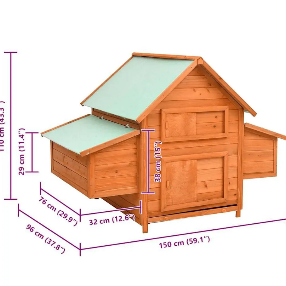 vidaXL Productos Para Mascotas-Gallinero de madera maciza de abeto rojo 150x96x110 cm