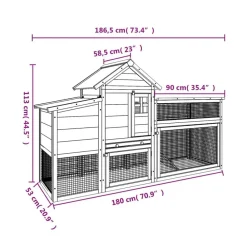 vidaXL Productos Para Mascotas-Gallinero madera maciza de pino marrón 186,5x58,5x113 cm