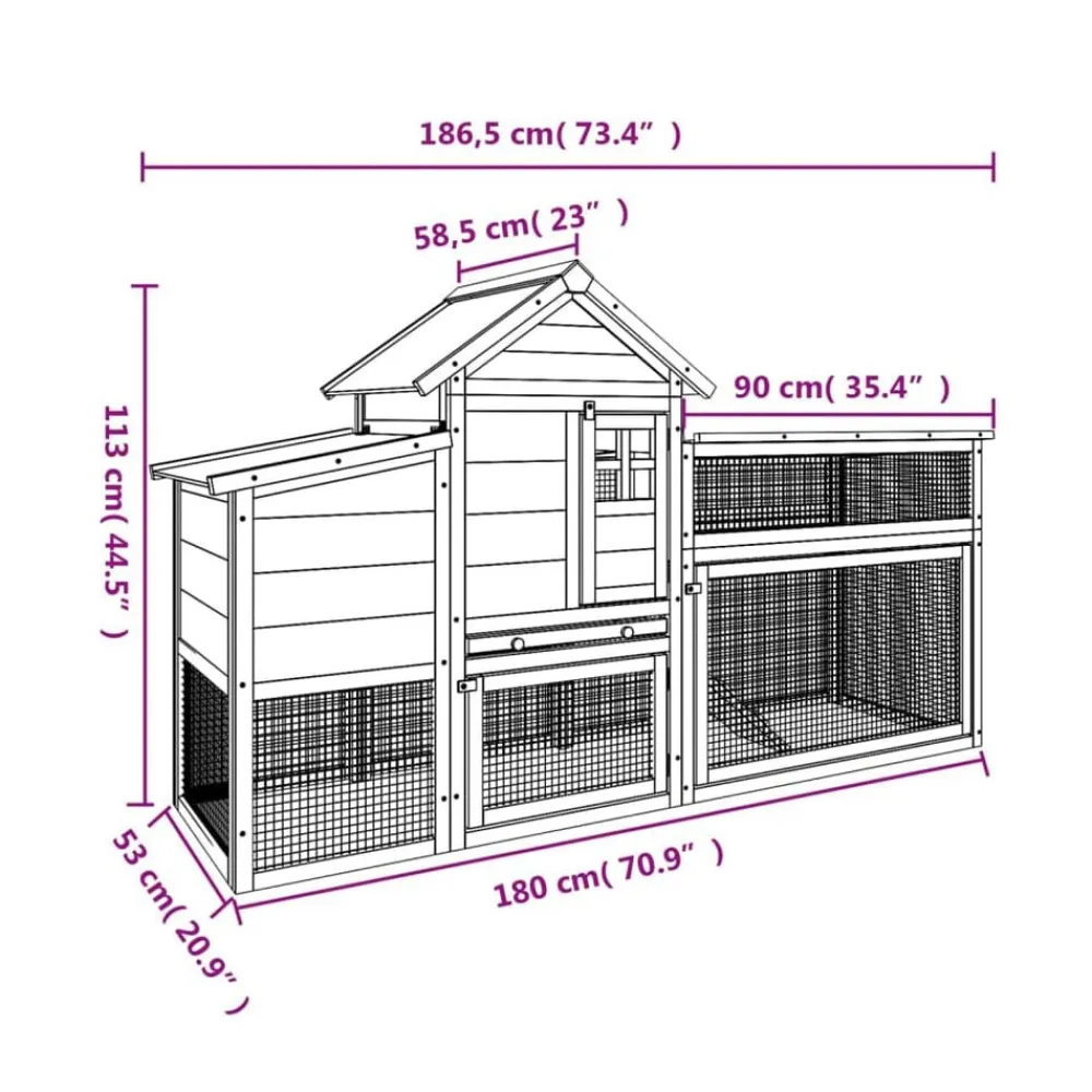 vidaXL Gallinero madera maciza de pino color 186,5x58,5x113 cm Moca Clearance