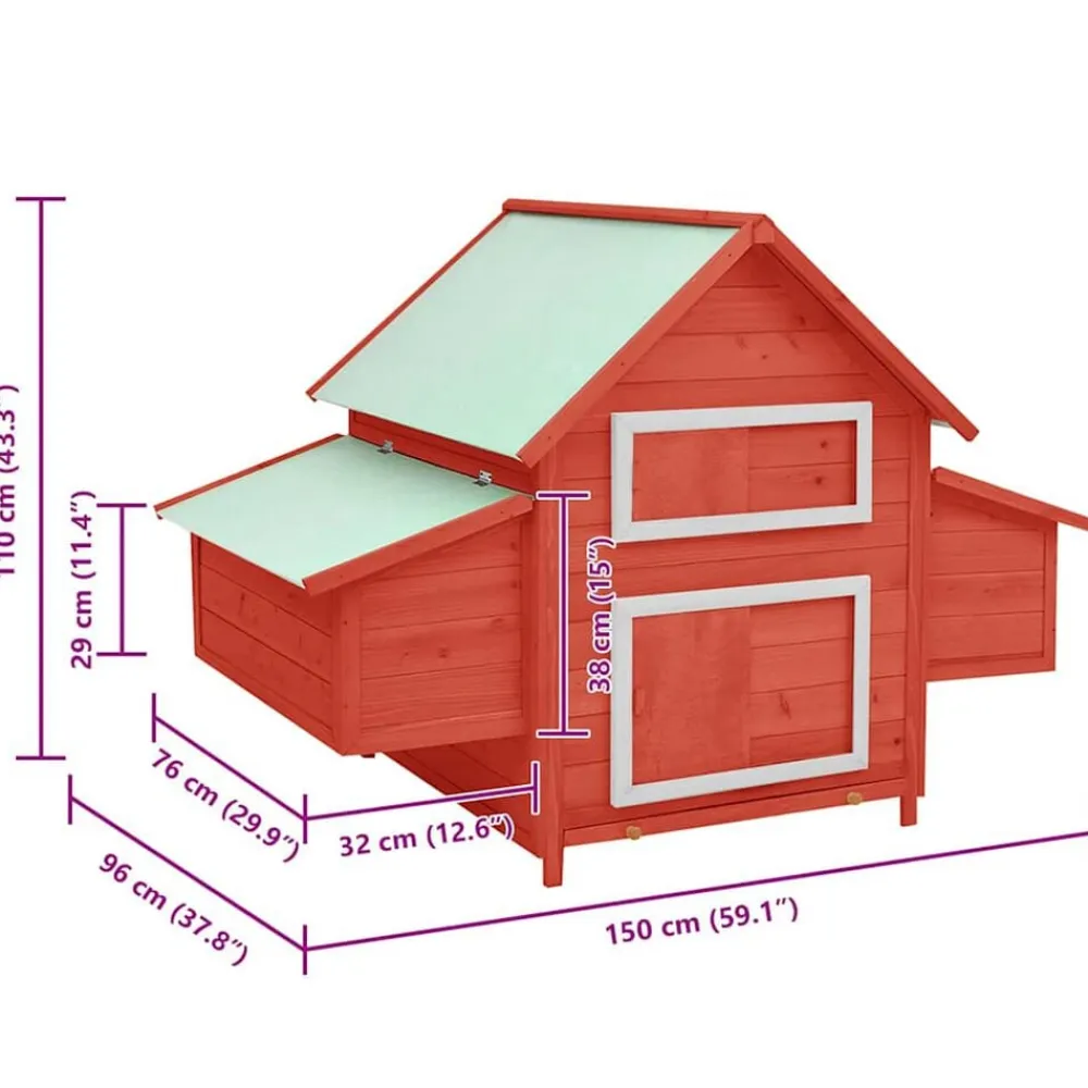 vidaXL Gallinero madera maciza de abeto 150x96x110 cm Rojo y blanco Online