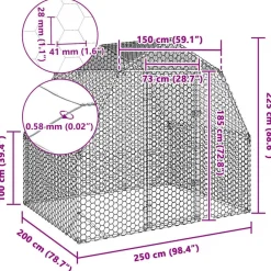 vidaXL Productos Para Mascotas-Gallinero 2,5x2x2,25 m acero galvanizado