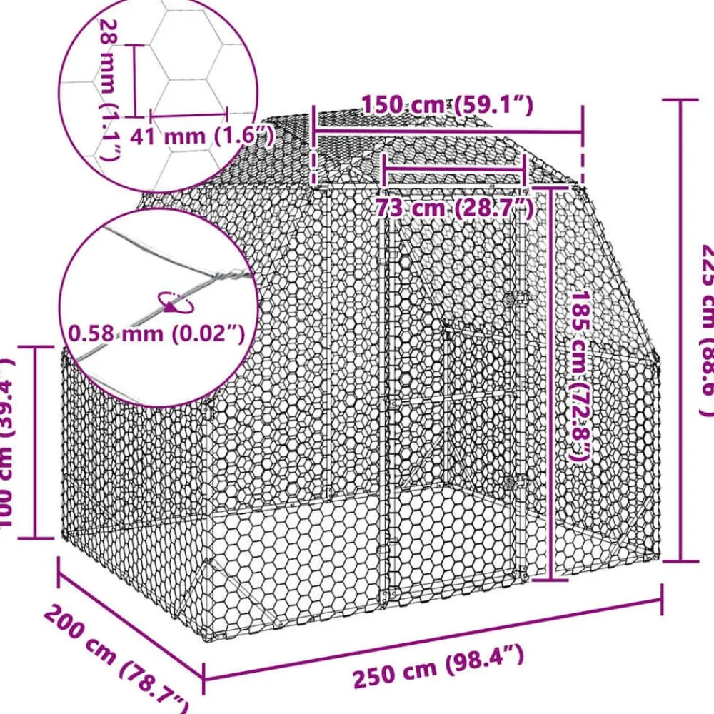 vidaXL Productos Para Mascotas-Gallinero 2,5x2x2,25 m acero galvanizado