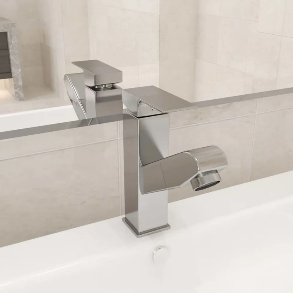 vidaXL Grifo de lavabo de baño función extraíble 157x172 mm Plateado Clearance