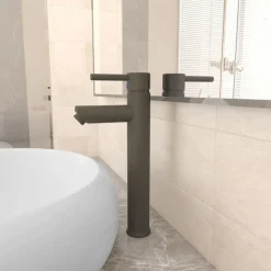 vidaXL Grifo mezclador de cuarto de baño 12x30 cm Gris Discount