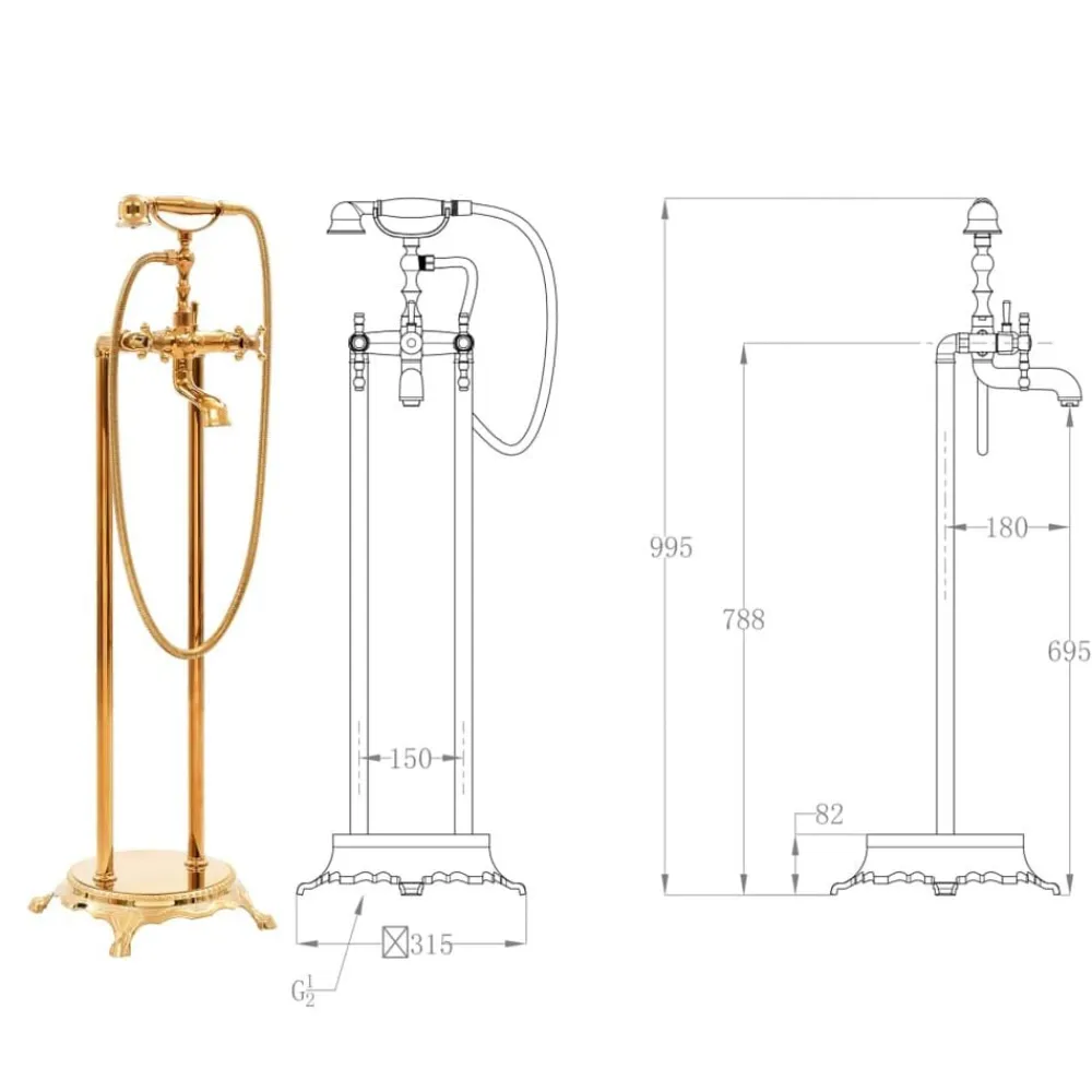 vidaXL Grifo para bañera de pie acero inoxidable 99,5 cm Dorado Hot