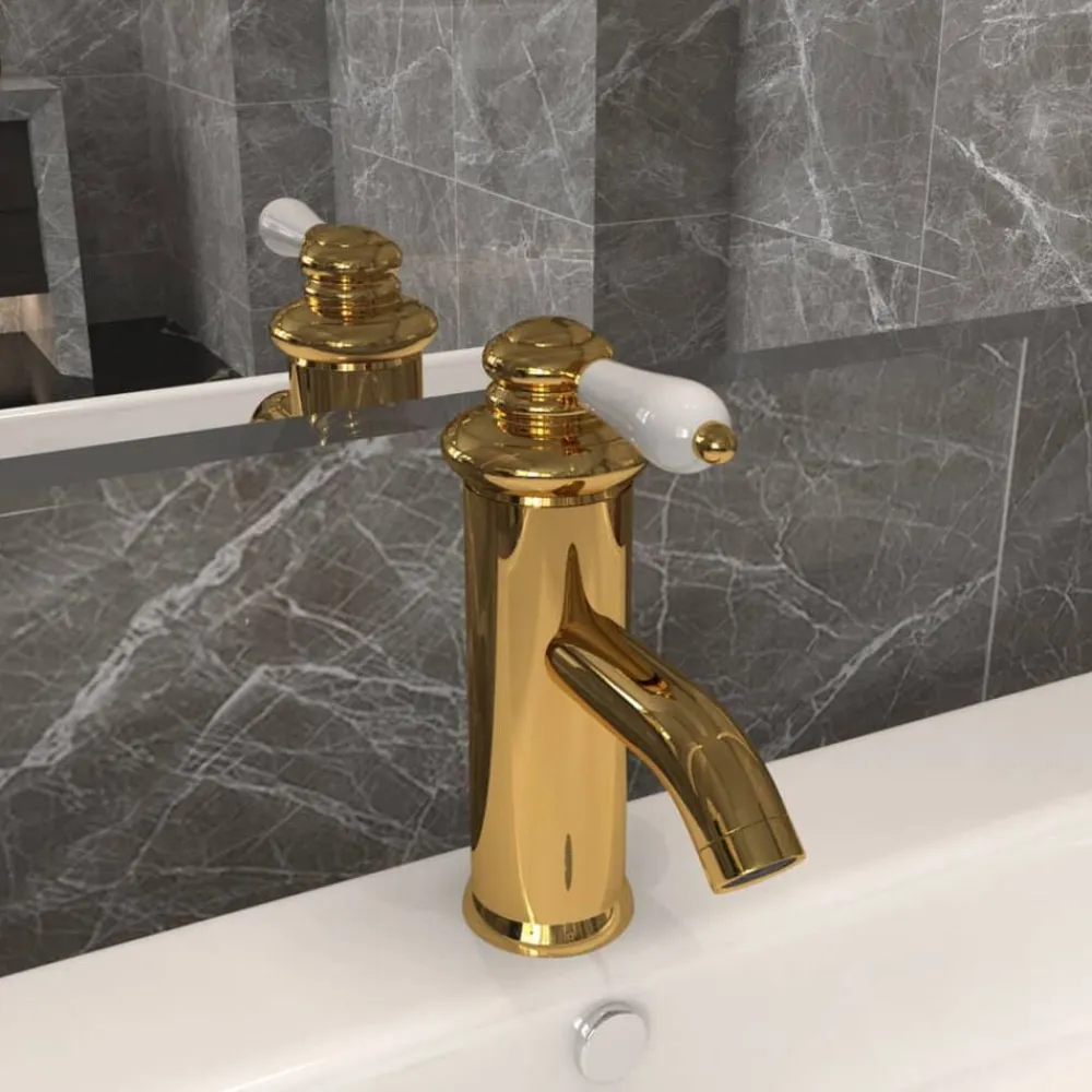 vidaXL Grifo para lavabo de baño 130x180 mm Dorado