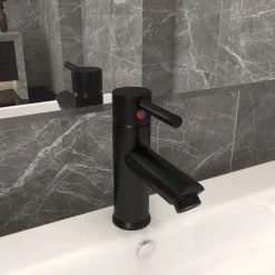 vidaXL Grifo para lavabo de baño acabado 130x176 mm Negro