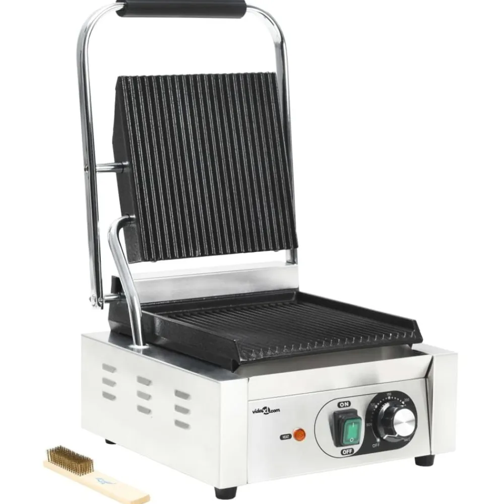 vidaXL Grill parrilla estriada de acero inoxidable 1800 W 31x30,5x20cm Best