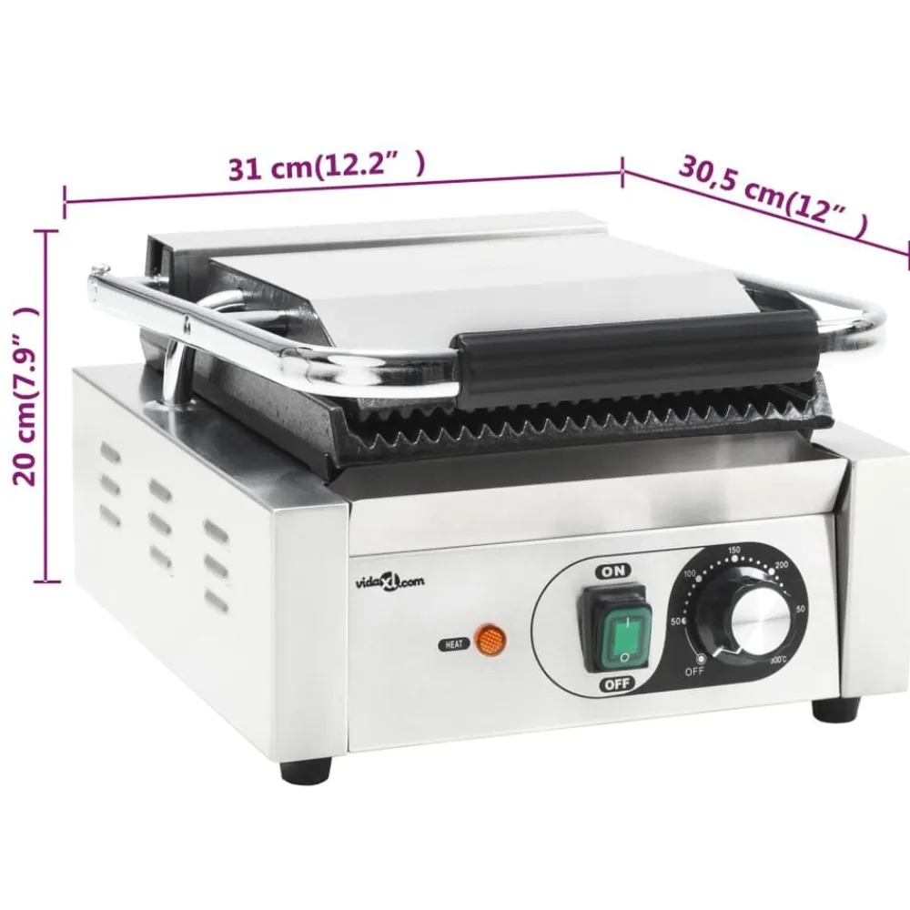 vidaXL Grill parrilla estriada de acero inoxidable 1800 W 31x30,5x20cm Best