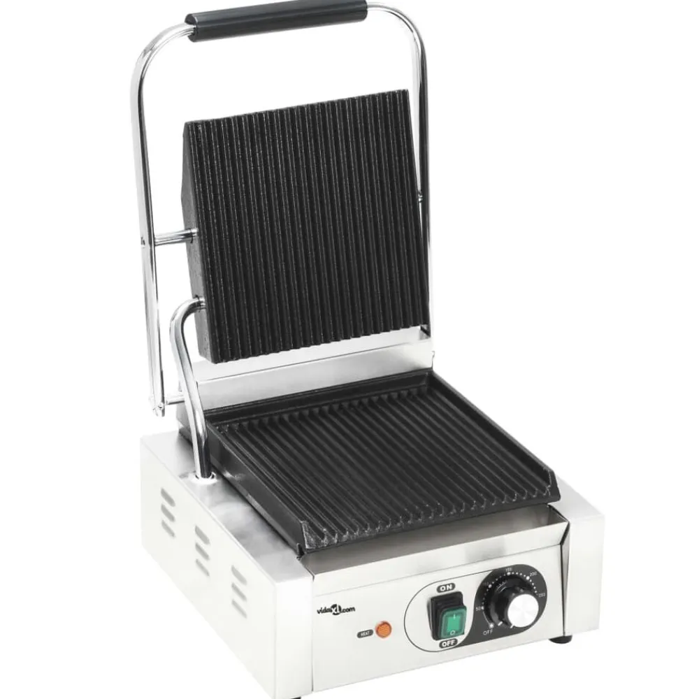vidaXL Grill parrilla estriada de acero inoxidable 1800 W 31x30,5x20cm Best