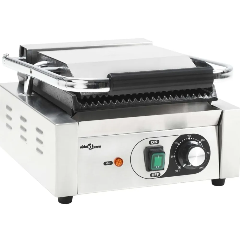 vidaXL Grill parrilla estriada de acero inoxidable 1800 W 31x30,5x20cm Best