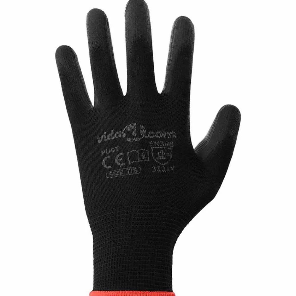 vidaXL Equipo De Protección Para El Trabajo-Guantes de Trabajo 12 pcs Negro 7 / S Poliéster