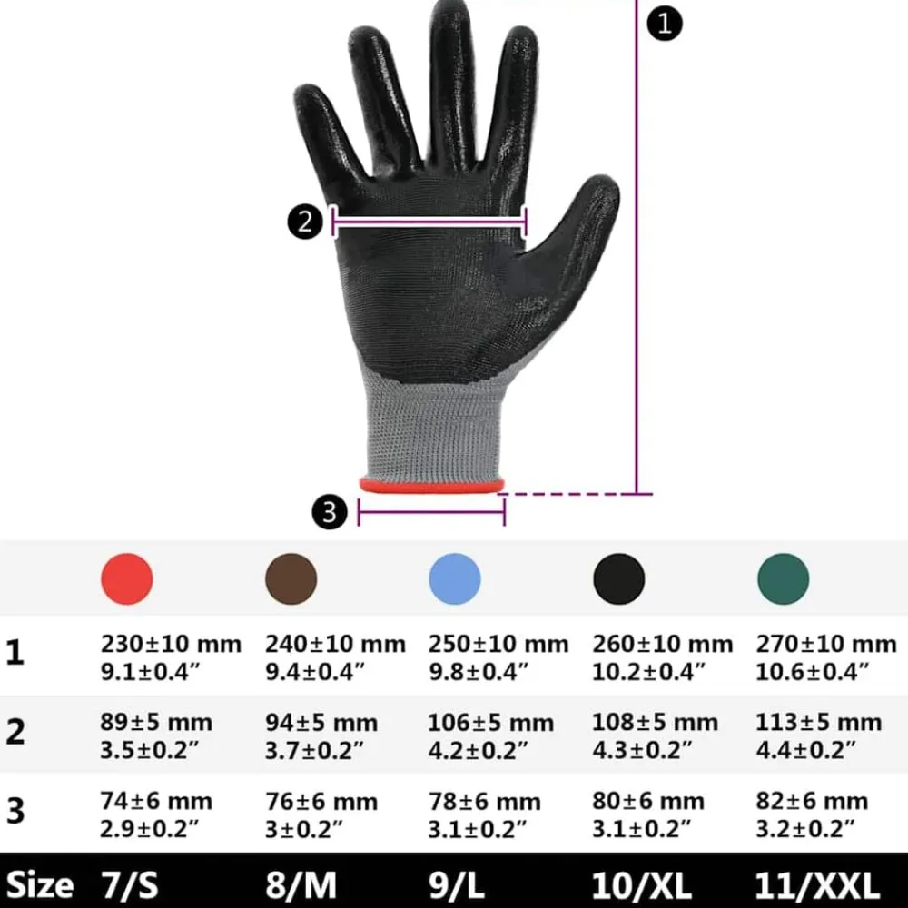 vidaXL Guantes de Trabajo 12 pcs Gris y Negro 7 / S Poliéster Outlet